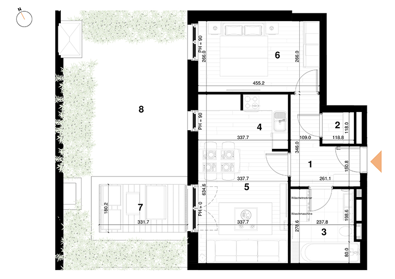 Tür 1 - 2 Zimmer Wohnung